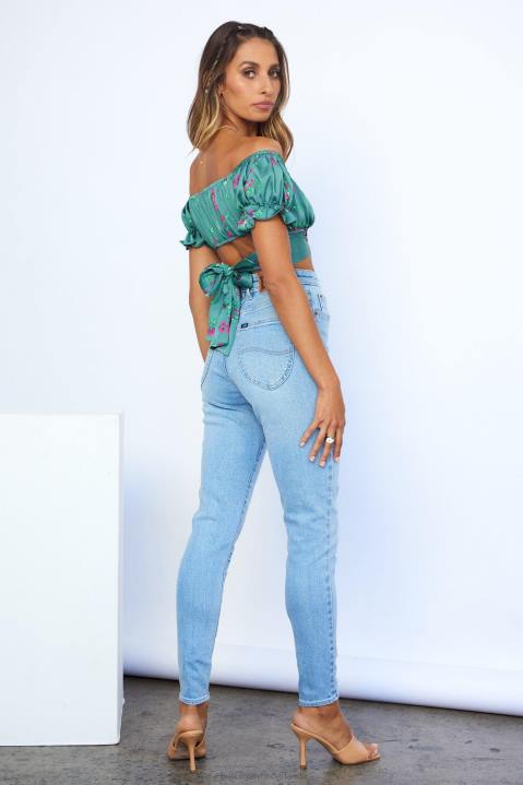 Lee zandloper hoge licks crop jeans optimaal blauw Hello Molly T6BF9781 kleding