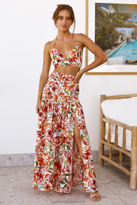 seven wonders madeira maxirok oranje bloemen Hello Molly T6BF9243 kleding