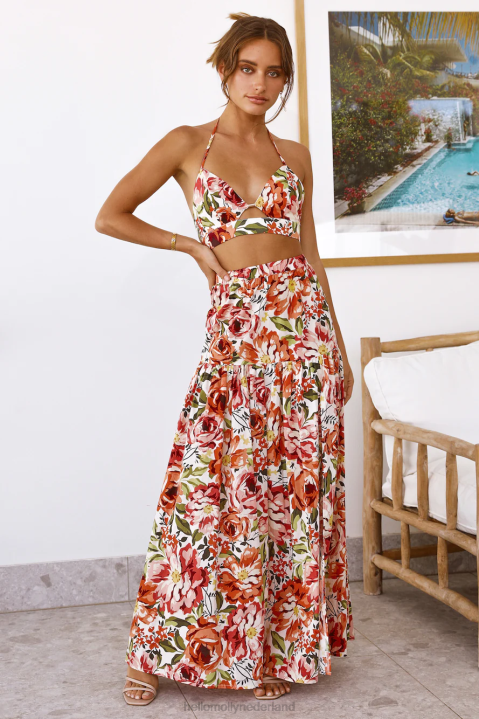 seven wonders madeira maxirok oranje bloemen Hello Molly T6BF9243 kleding