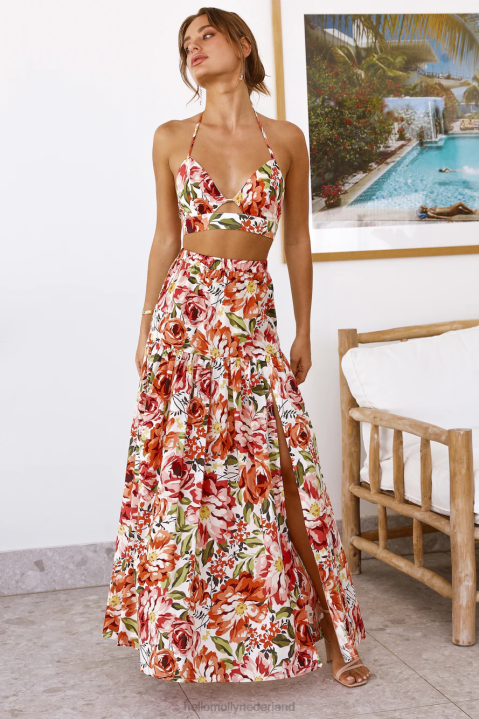 seven wonders madeira maxirok oranje bloemen Hello Molly T6BF9243 kleding