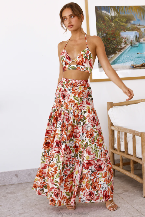 seven wonders madeira maxirok oranje bloemen Hello Molly T6BF9243 kleding