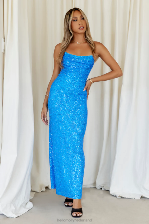 Finest Words maxi-jurk met blauwe pailletten Hello Molly T6BF6405 kleding