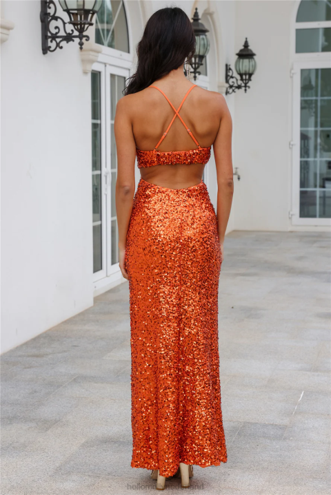 Peak Brilliance maxi-jurk met pailletten oranje Hello Molly T6BF6399 kleding