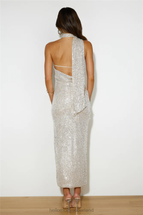 alle ogen gericht op haar midi-jurk met pailletten, zilver Hello Molly T6BF4429 kleding
