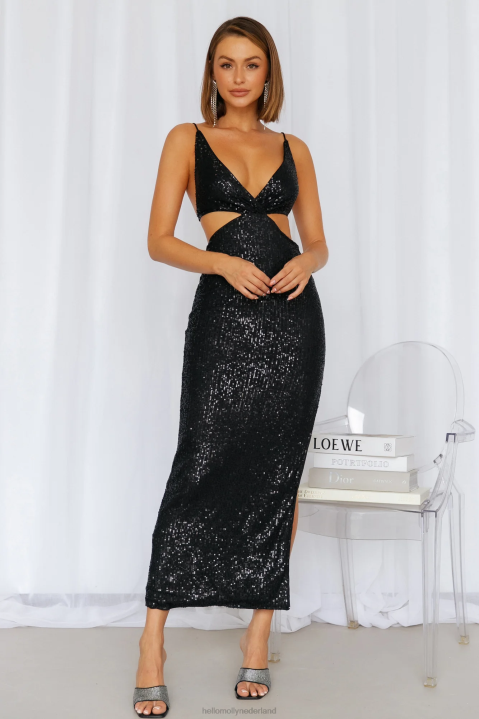 create the spell midi-jurk met zwarte pailletten Hello Molly T6BF3837 kleding