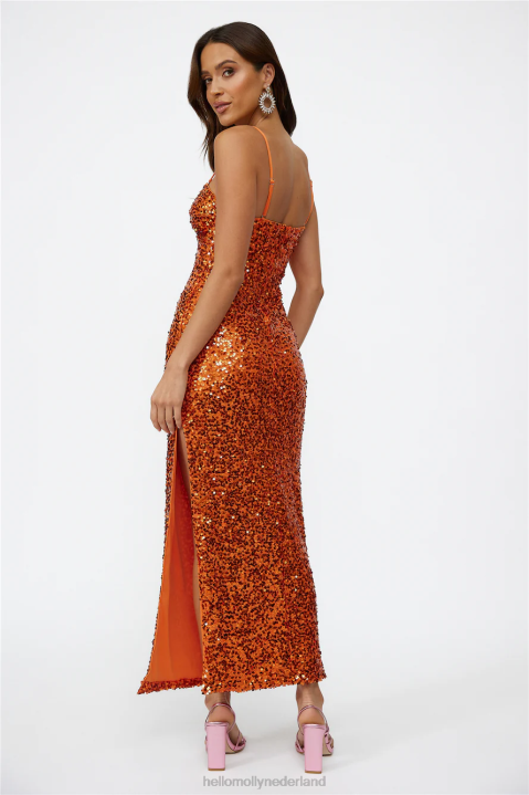 disco dansende maxi jurk oranje pailletten Hello Molly T6BF6371 kleding