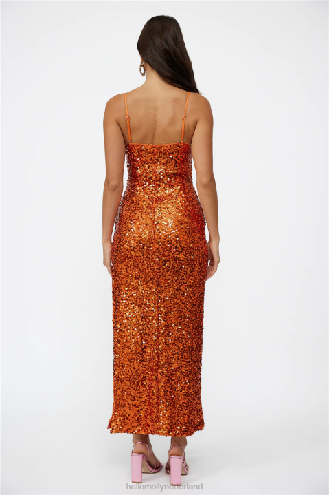 disco dansende maxi jurk oranje pailletten Hello Molly T6BF6371 kleding