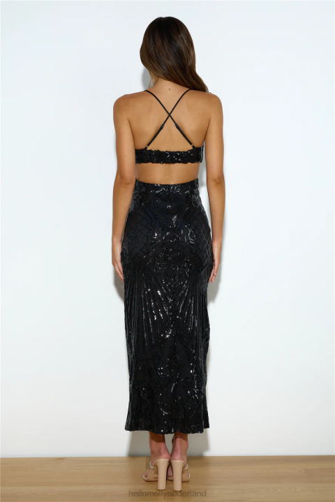 glanzende nu maxi-jurk met pailletten zwart Hello Molly T6BF6125 kleding