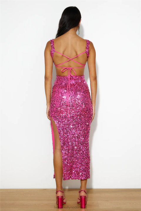 heldere glitter midi-jurk met pailletten roze Hello Molly T6BF4795 kleding