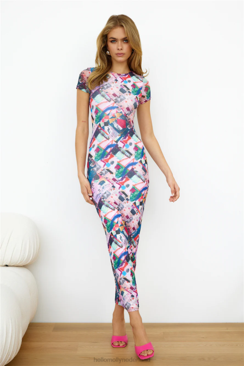 Glitchmode maxi jurk roze Hello Molly T6BF6505 kleding