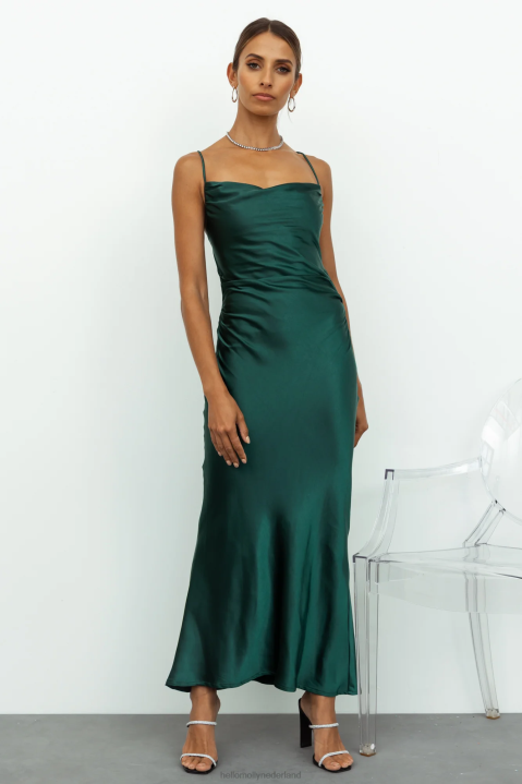 Kissin all night satijnen maxi-jurk blauwgroen Hello Molly T6BF6731 kleding