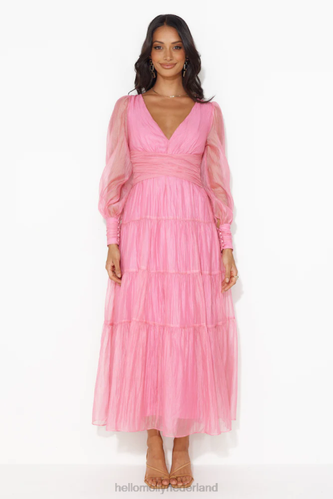 bloeiende maxi-jurk met lange mouwen roze voor meisjes Hello Molly T6BF5547 kleding