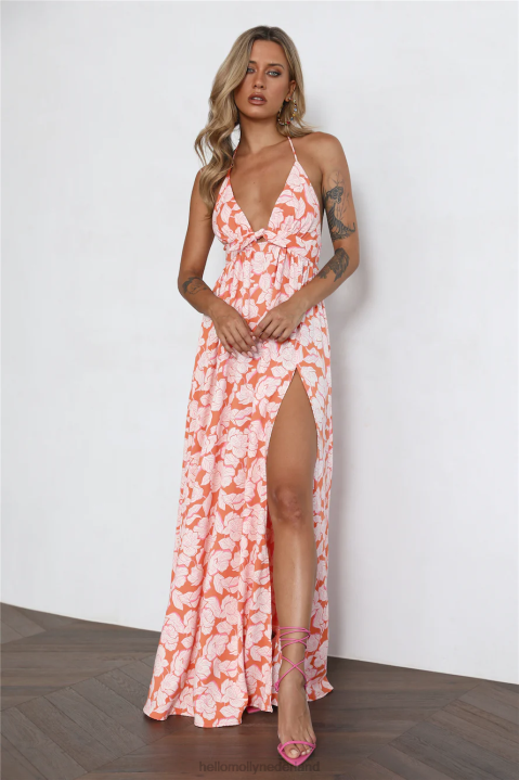 forever evergreen maxi-jurk oranje Hello Molly T6BF5997 kleding