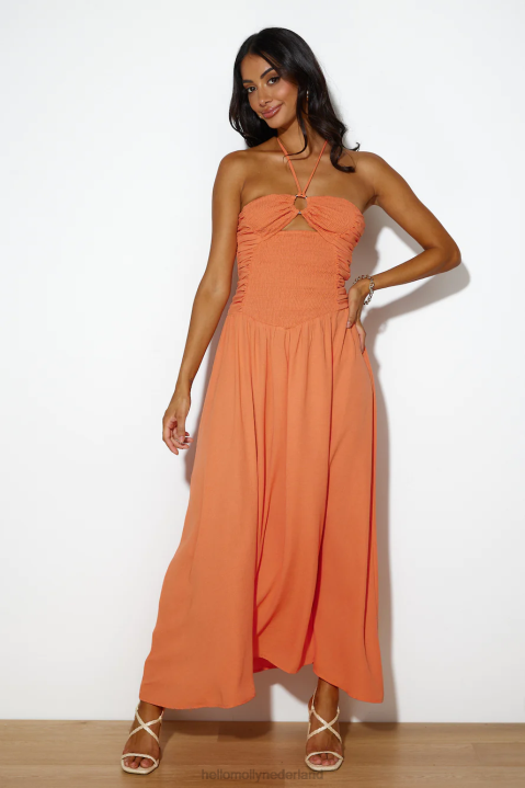 ga terug in de tijd maxi jurk oranje Hello Molly T6BF6213 kleding