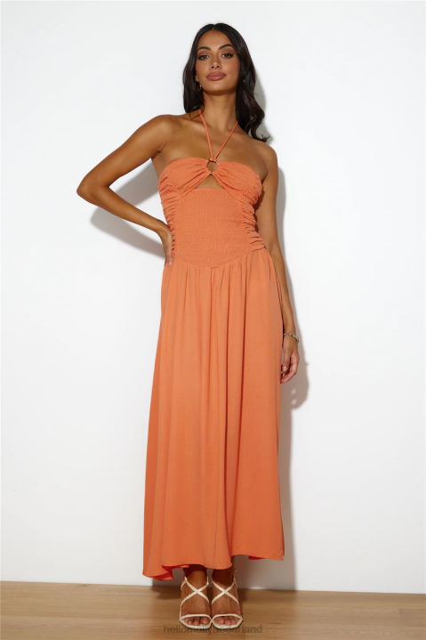 ga terug in de tijd maxi jurk oranje Hello Molly T6BF6213 kleding