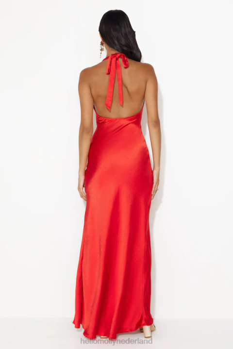 girl in the spotlight halterhals satijnen maxi-jurk rood Hello Molly T6BF5501 kleding
