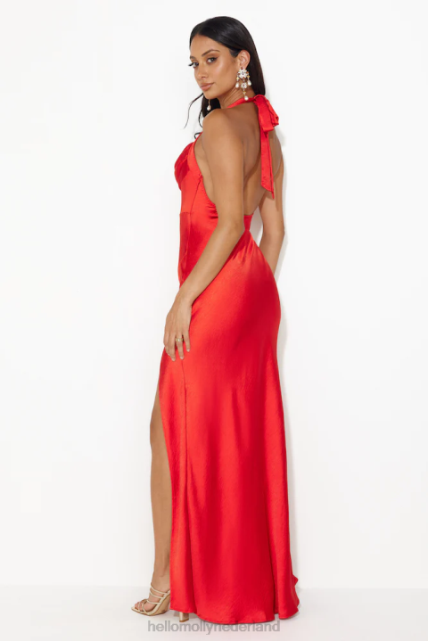 girl in the spotlight halterhals satijnen maxi-jurk rood Hello Molly T6BF5501 kleding