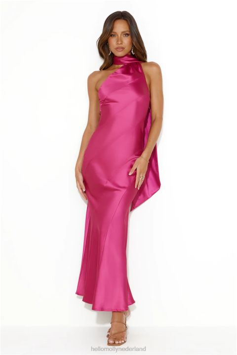 glinsterende satijnen maxi-jurk met sterren, felroze Hello Molly T6BF5463 kleding