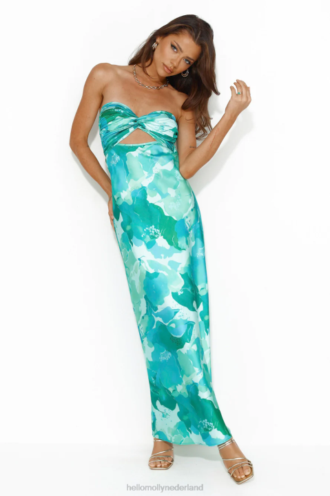 kleur bloom strapless satijnen maxi jurk groen Hello Molly T6BF5619 kleding