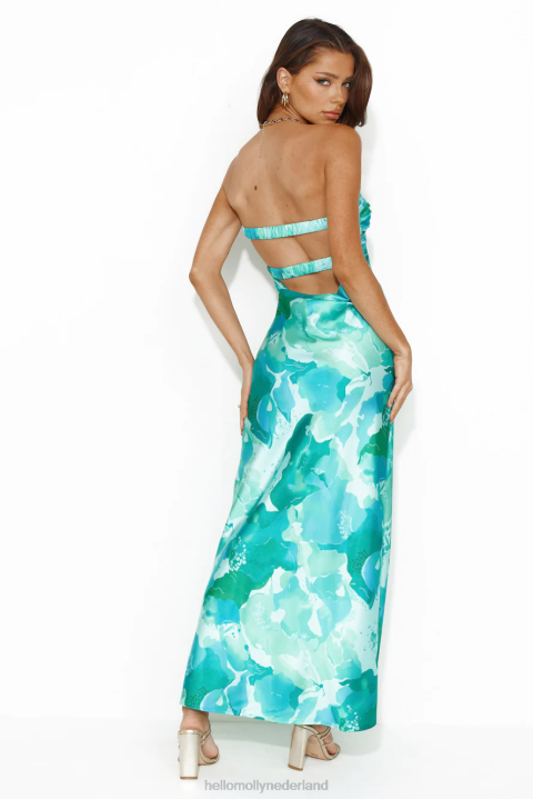 kleur bloom strapless satijnen maxi jurk groen Hello Molly T6BF5619 kleding