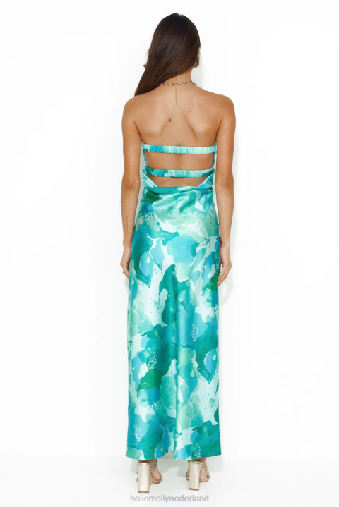 kleur bloom strapless satijnen maxi jurk groen Hello Molly T6BF5619 kleding