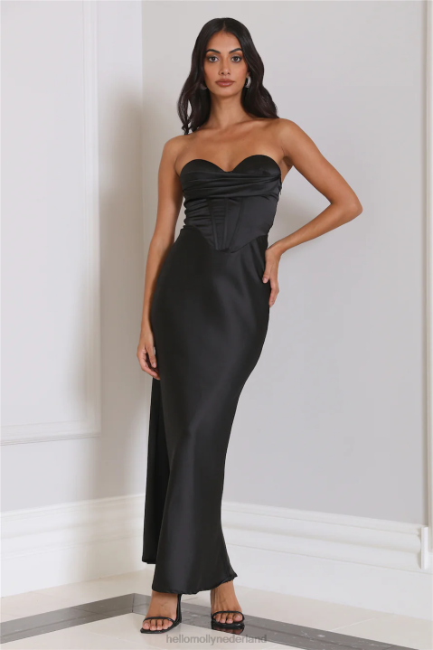 loves luxe satijnen maxi-jurk zwart Hello Molly T6BF6211 kleding