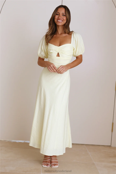 picknick met vrienden maxi jurk geel Hello Molly T6BF5809 kleding