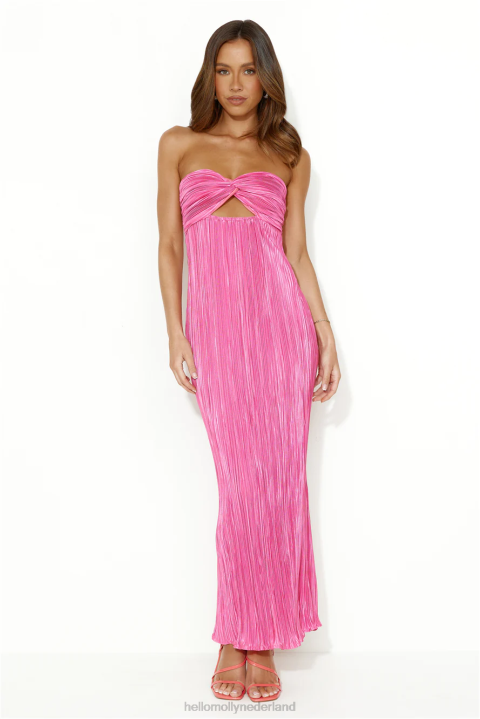 vanavond draag ik deze plissé strapless maxi-jurk roze Hello Molly T6BF5479 kleding