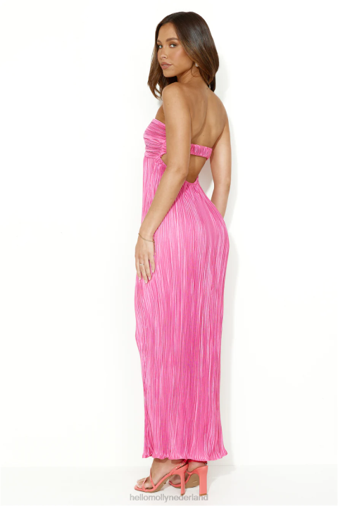 vanavond draag ik deze plissé strapless maxi-jurk roze Hello Molly T6BF5479 kleding