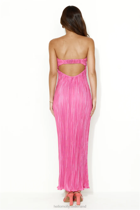 vanavond draag ik deze plissé strapless maxi-jurk roze Hello Molly T6BF5479 kleding