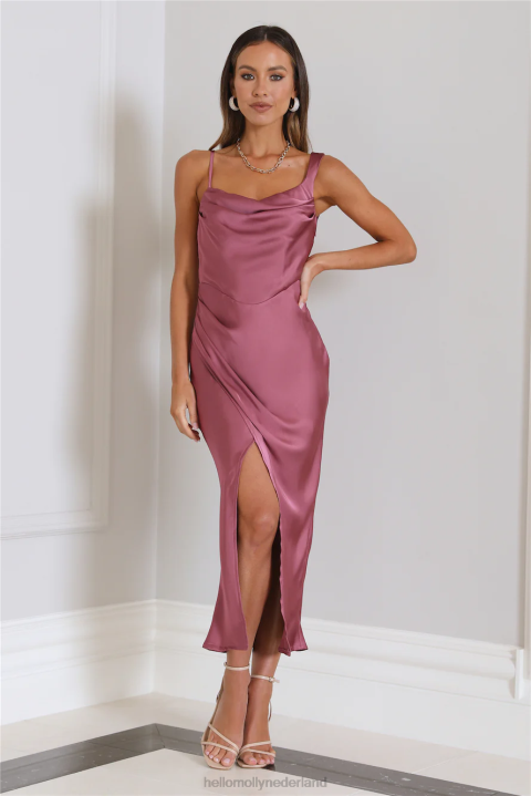 Gorg goedgekeurde satijnen midi-jurk stoffig roze Hello Molly T6BF4107 kleding