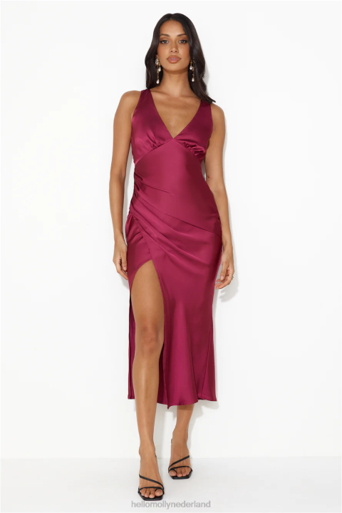 Ik accepteer je satijnen midi-jurk pruim Hello Molly T6BF4845 kleding