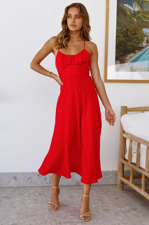 Never stop us midi-jurk rood Hello Molly T6BF3675 kleding