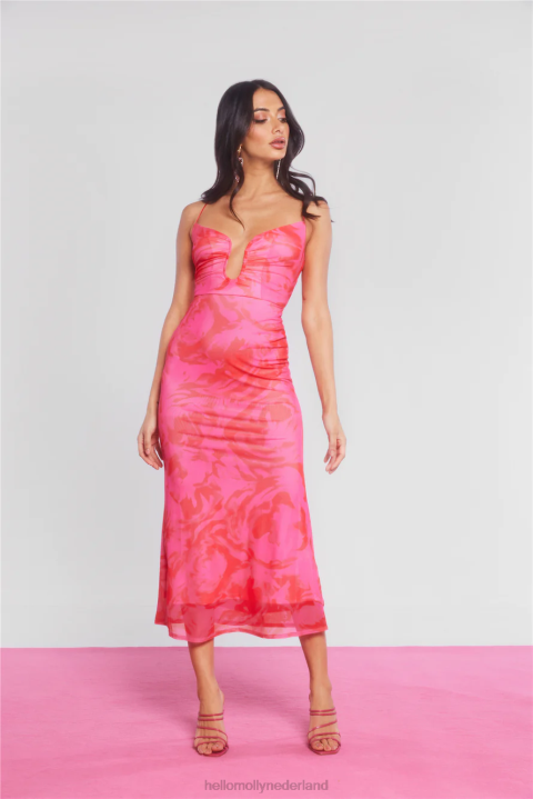 Wine and Dine Me mesh midi-jurk roze Hello Molly T6BF4851 kleding