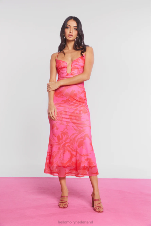 Wine and Dine Me mesh midi-jurk roze Hello Molly T6BF4851 kleding