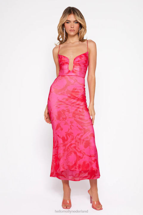 Wine and Dine Me mesh midi-jurk roze Hello Molly T6BF4851 kleding