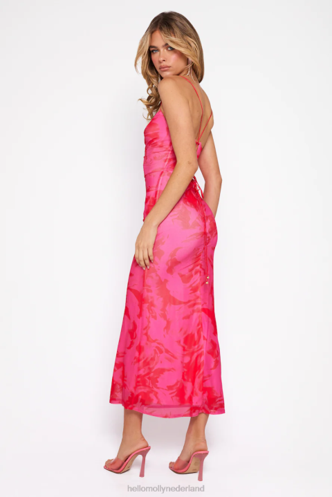 Wine and Dine Me mesh midi-jurk roze Hello Molly T6BF4851 kleding