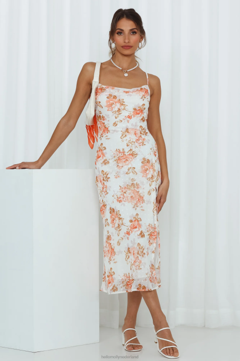 drinks on me midi-jurk oranje bloemen Hello Molly T6BF4679 kleding