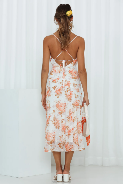 drinks on me midi-jurk oranje bloemen Hello Molly T6BF4679 kleding