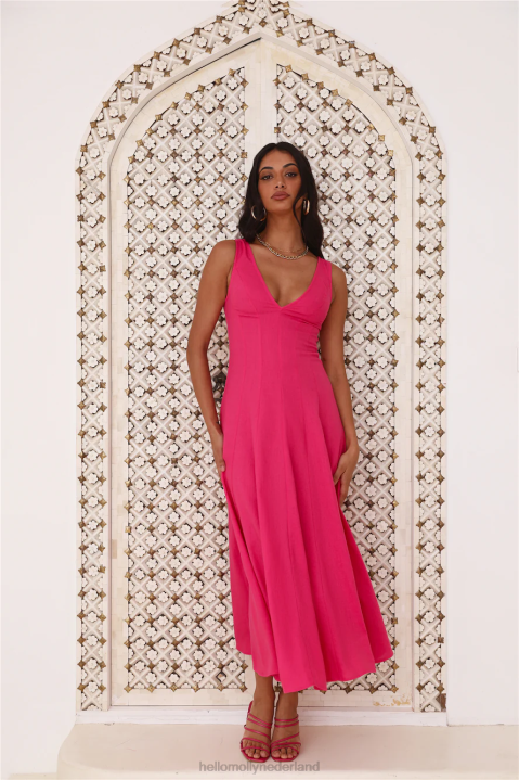 dusk soiree midi-jurk roze Hello Molly T6BF4569 kleding