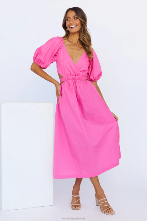 geen tweede midi-jurk felroze Hello Molly T6BF5425 kleding
