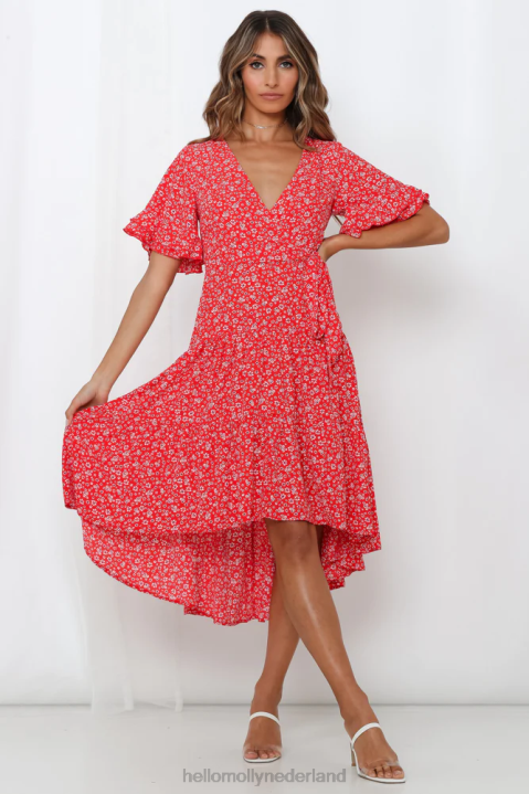 giving me good vibes midi-jurk rood Hello Molly T6BF5415 kleding