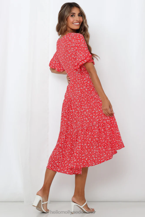 giving me good vibes midi-jurk rood Hello Molly T6BF5415 kleding