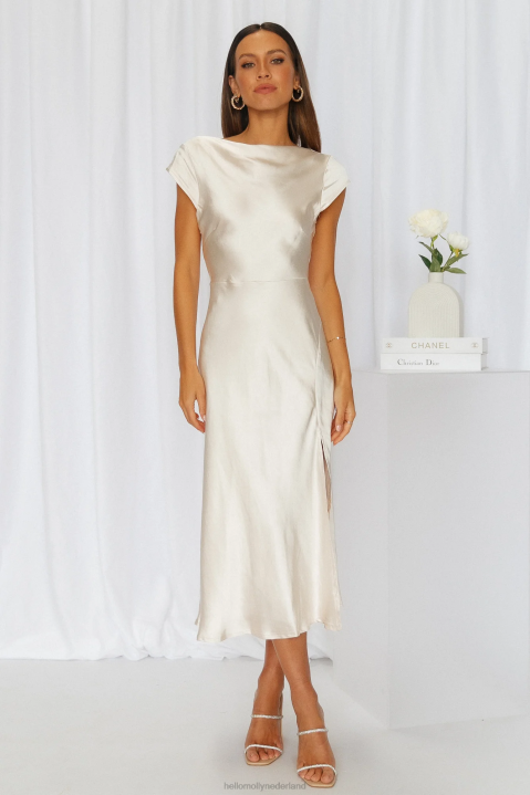 in formatie satijnen midi-jurk champagne Hello Molly T6BF3489 kleding