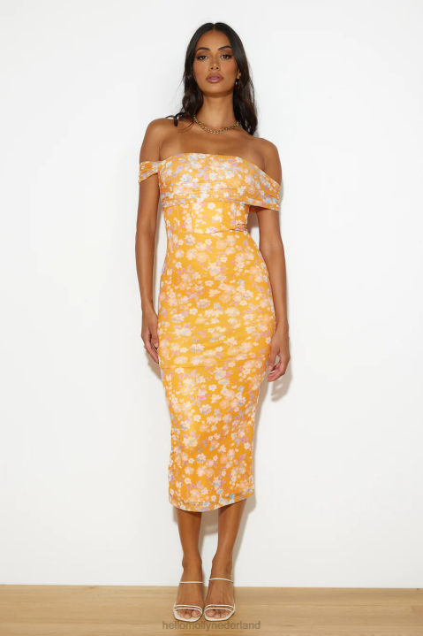 meisje met stijl midi-jurk oranje Hello Molly T6BF4567 kleding