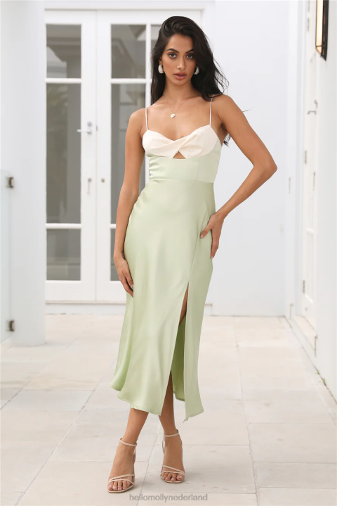 run don\'t walk midi-jurk salie Hello Molly T6BF4415 kleding