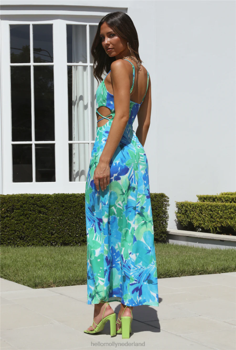 runaway stelani midi-jurk met blauwe bloemen Hello Molly T6BF4163 kleding