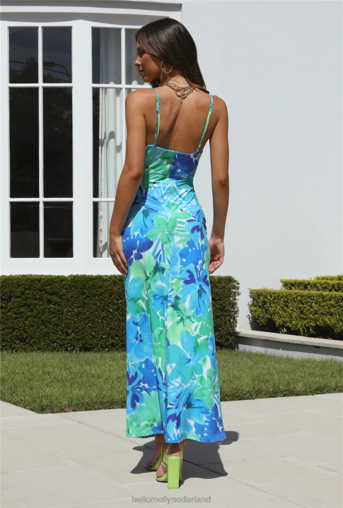 runaway stelani midi-jurk met blauwe bloemen Hello Molly T6BF4163 kleding
