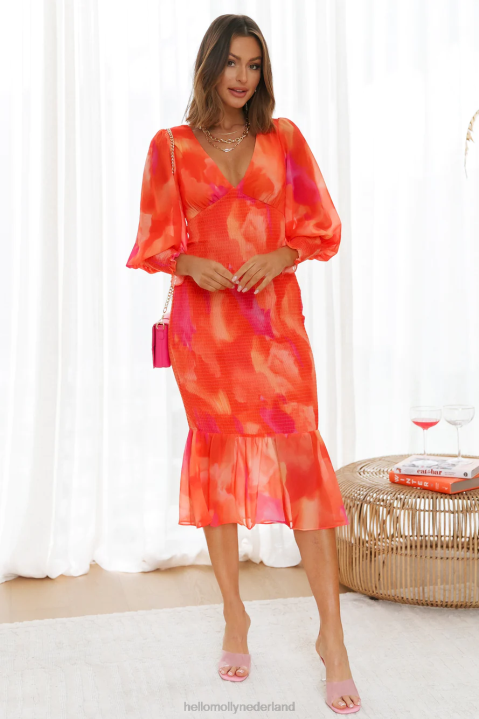 taste of dusk midi-jurk oranje Hello Molly T6BF3915 kleding