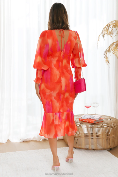 taste of dusk midi-jurk oranje Hello Molly T6BF3915 kleding